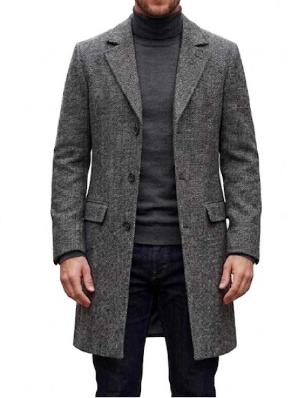 Jingpinfushi • Men’s Charcoal Grey Long Wool Blend Peacoat